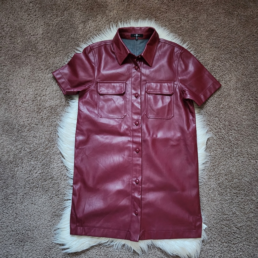 7 For All Mankind Faux Leather Red Wine Shirt Dress Size Medium